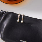 Wholesale Gold-Tone Stainless Steel Freshwater Pearl and Clear Stone Drop Earrings - side profile