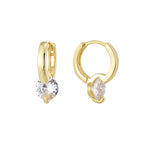 front and profile cutout of gold plated round zirconia huggies