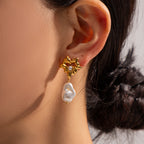 Textured flower white bead earrings side angle