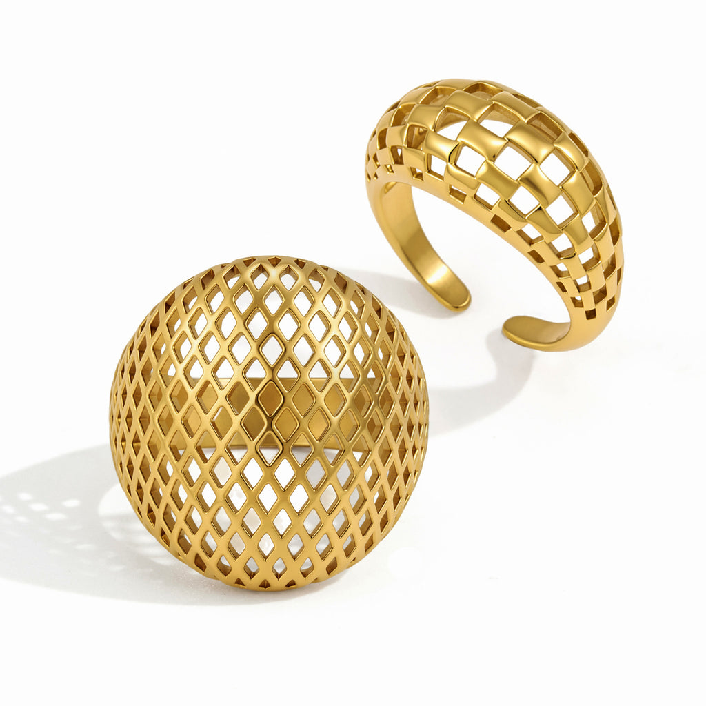 Checkerboard band and rounded lattice dome on white