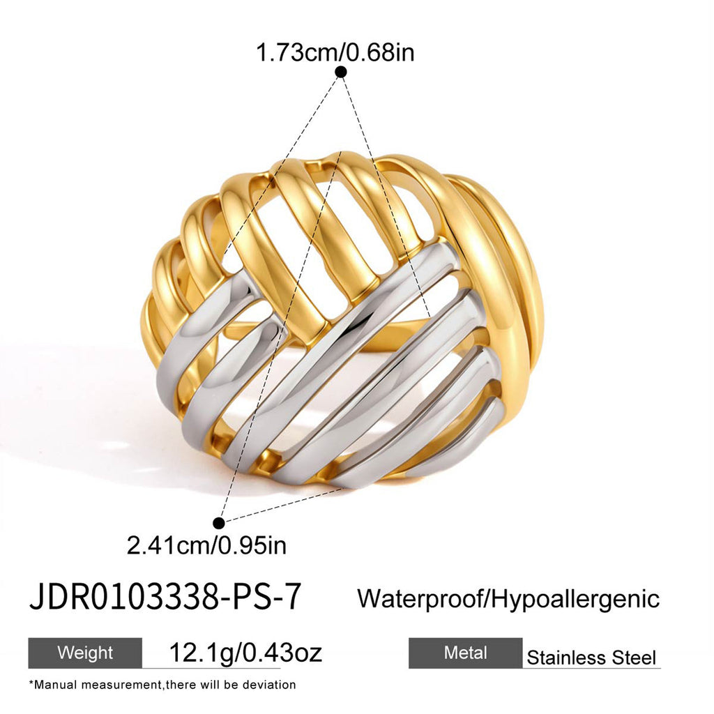 Two tone crossed-line openwork ring dimensions