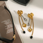 Wholesale Gold-Tone Stainless Steel Floral Tassel Drop Earrings - styled view