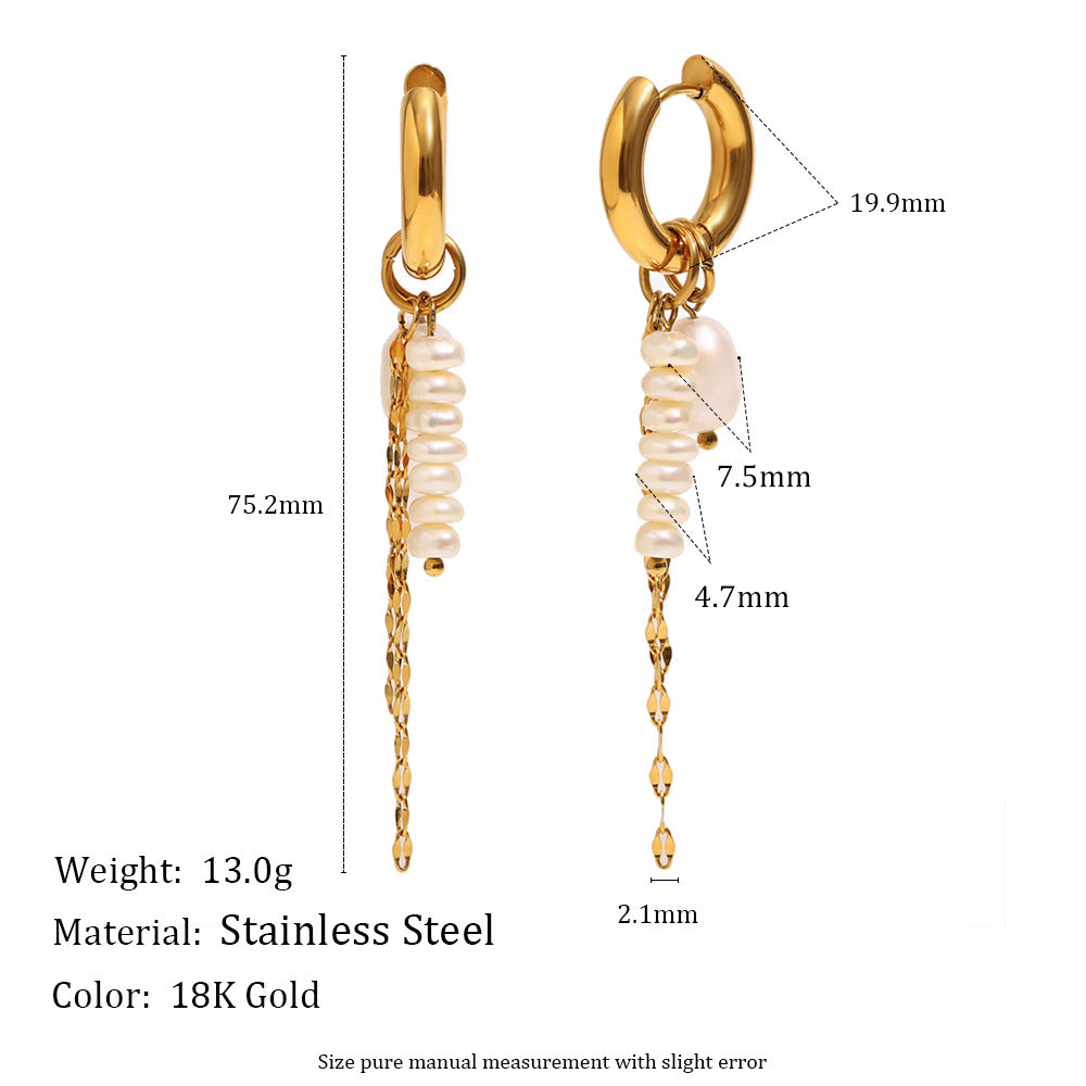 pearl tassel huggie earrings with 75.2 mm length measurements