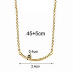 curved bar necklace measurements showing 45 plus 5 cm chain