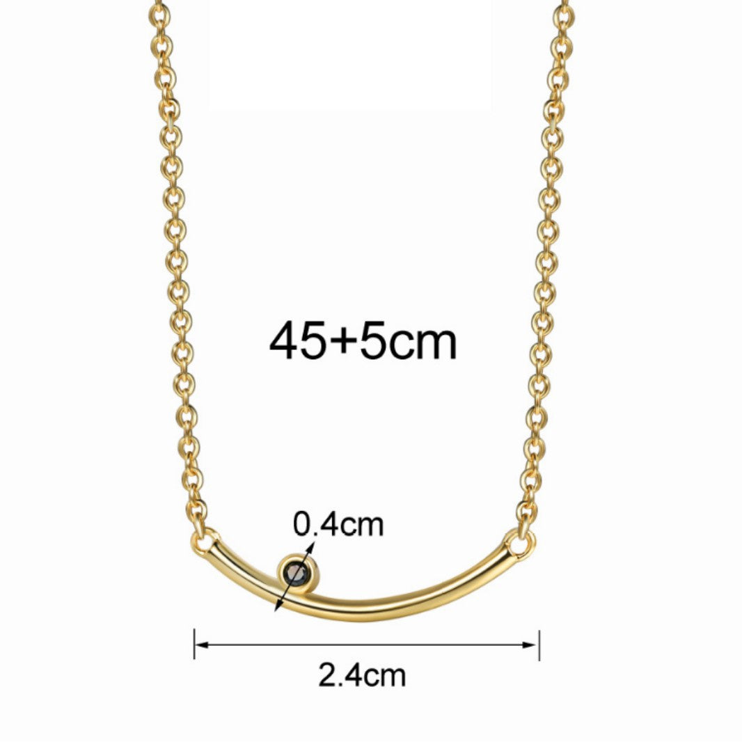 curved bar necklace measurements showing 45 plus 5 cm chain