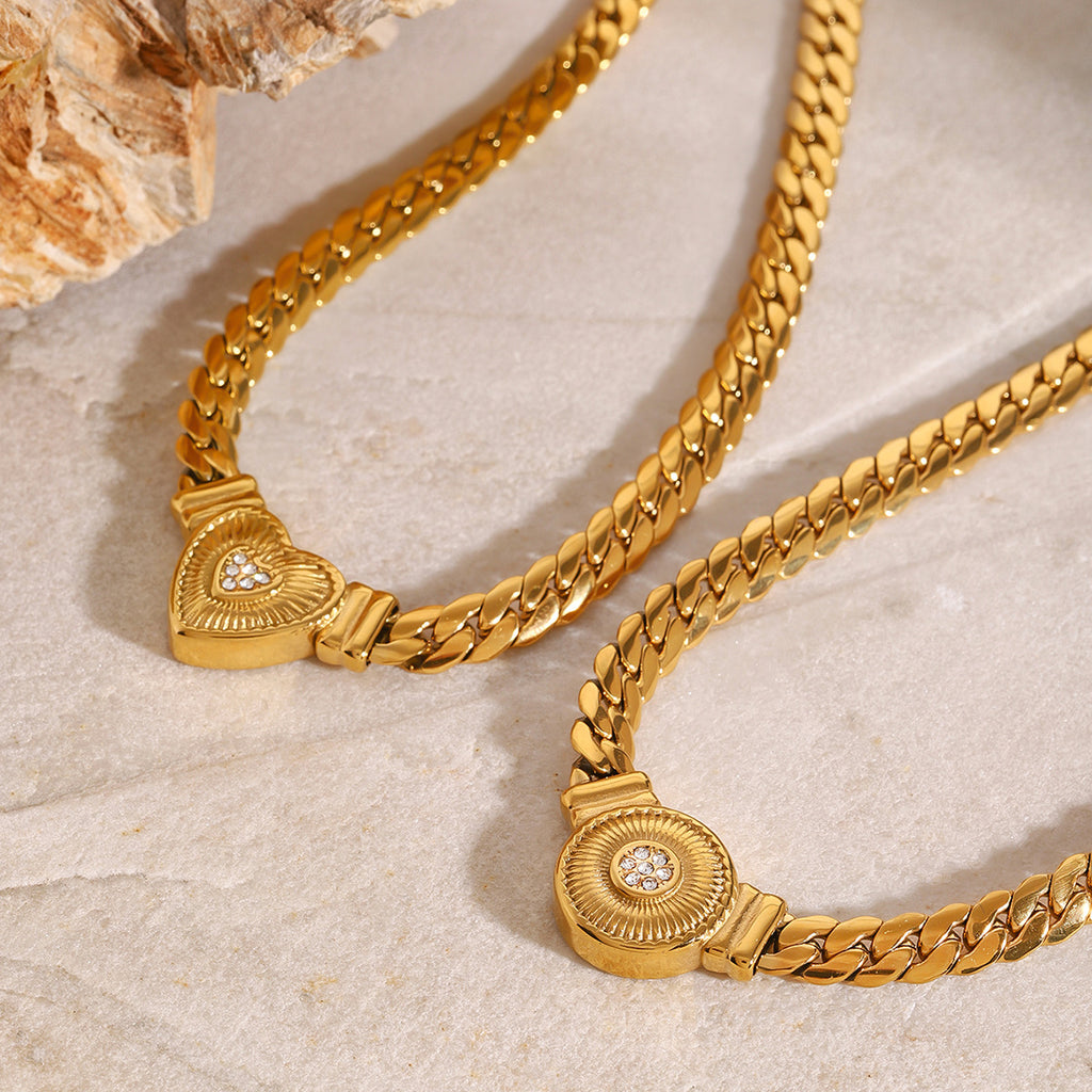 Gold-Tone Clear Stone Heart Stainless Steel Necklace Collection — styled view