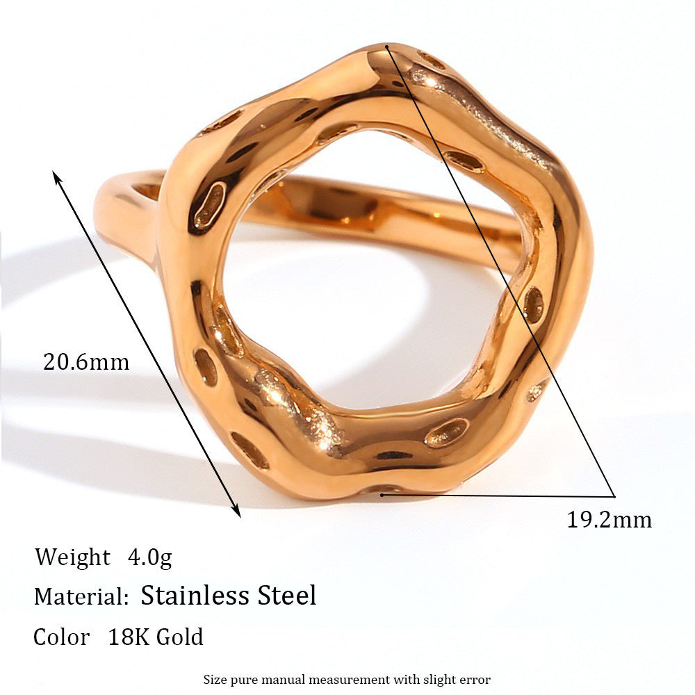 gold plated open-center ring with 20.6 by 19.2 mm face and 4.0 g listed weight