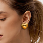 Gold-Tone Clear Zirconia Heart Stainless Steel Stud Earrings — wholesale view 3