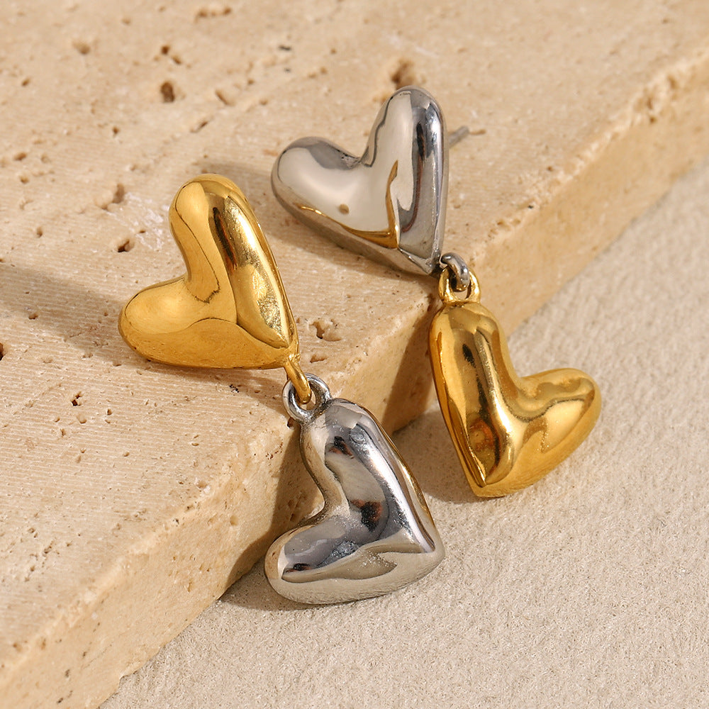 Gold plated and silver 316L stainless steel heart drop earrings