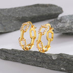 gold plated 925 sterling silver pavé paperclip link hoop earrings — product image 2 of 9