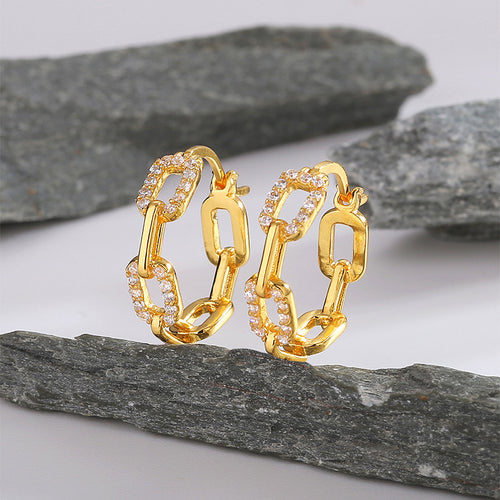gold plated 925 sterling silver pavé paperclip link hoop earrings — product image 2 of 9