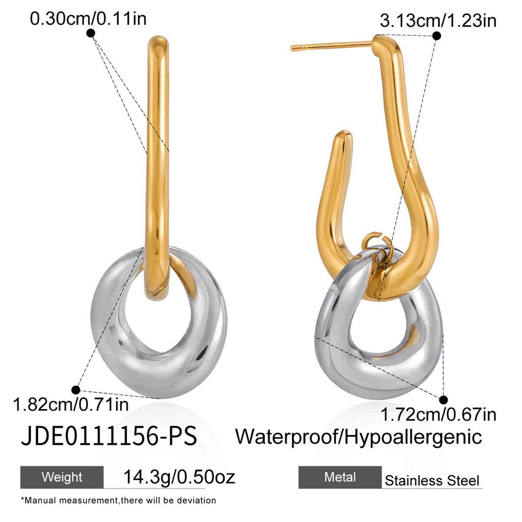 dimensions of the two-tone stainless steel interlocking drop earrings