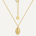 gold plated brass ribbed oval pendant necklace with extension chain