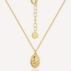 gold plated brass ribbed oval pendant necklace with extension chain