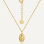 gold plated brass ribbed oval pendant necklace with extension chain