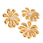 Gold Plated Stainless Steel Sculptural Flower Open Ring — alternate angle