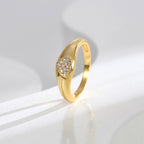 upright view of small clear zirconia heart face and tapered band