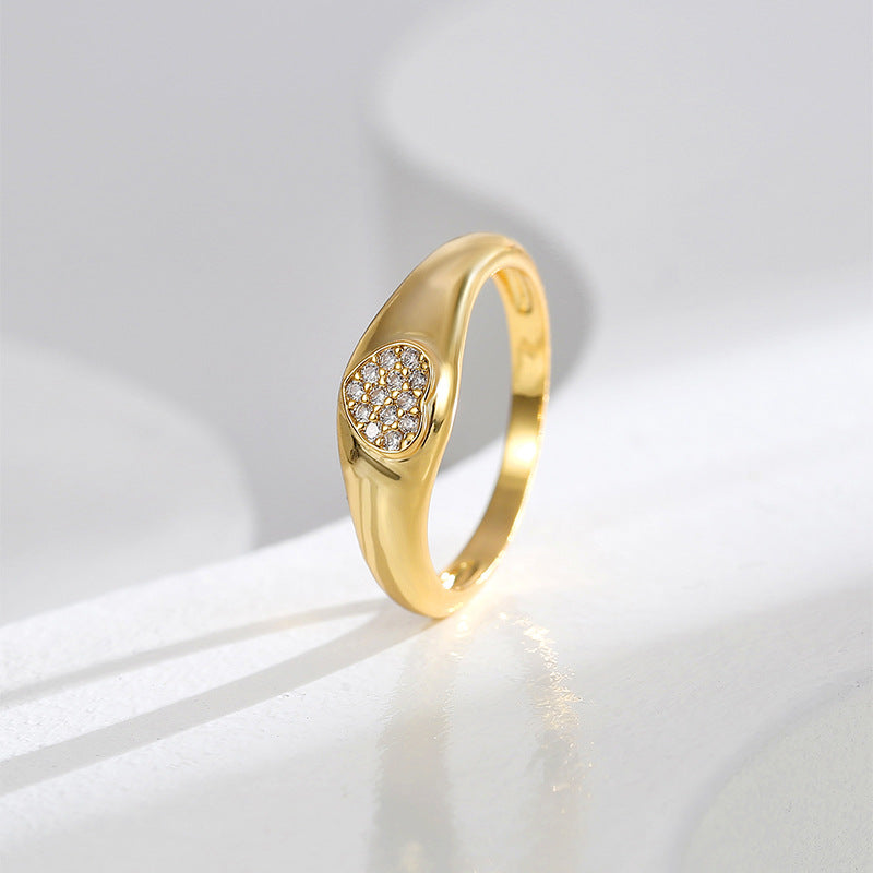 upright view of small clear zirconia heart face and tapered band