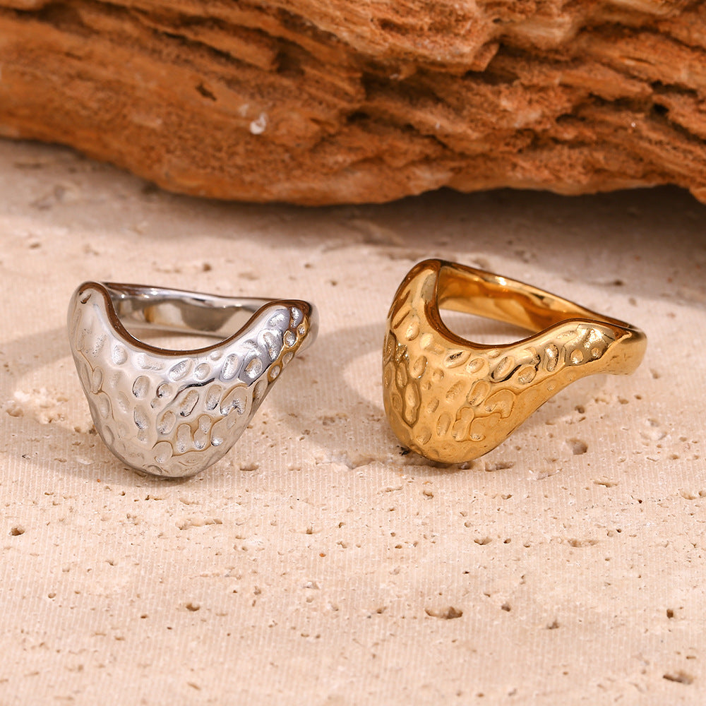 textured cutout signet rings in gold plated and silver finishes