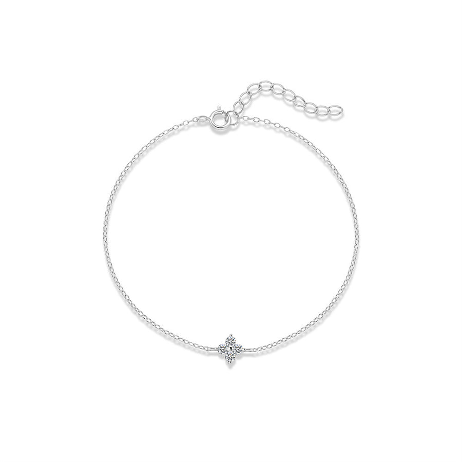 silver-finish 925 sterling silver moissanite clover bracelet