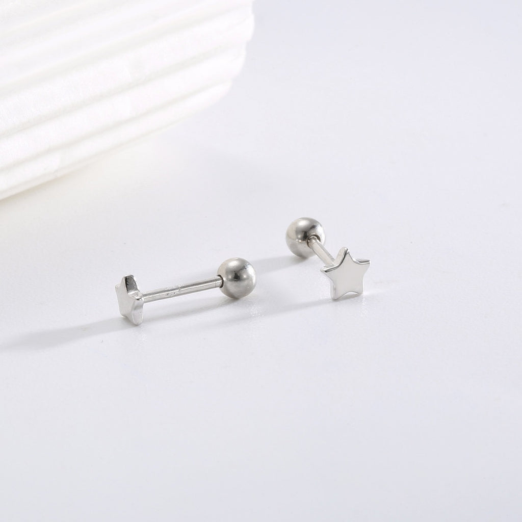 silver star stud front and straight post with round ball back
