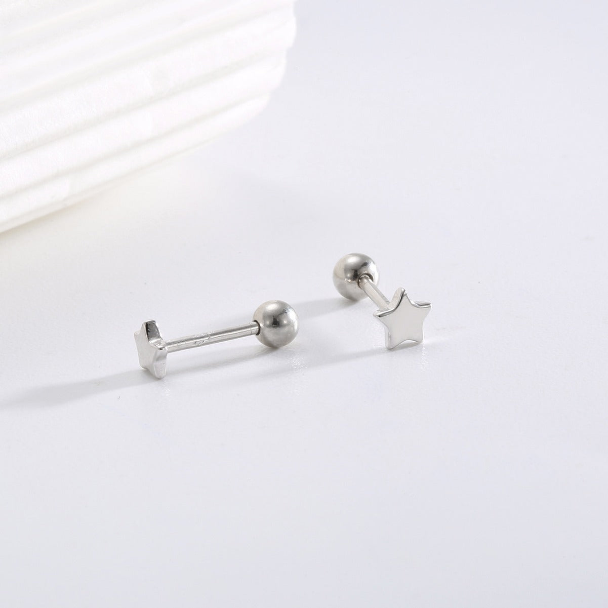 silver star stud front and straight post with round ball back