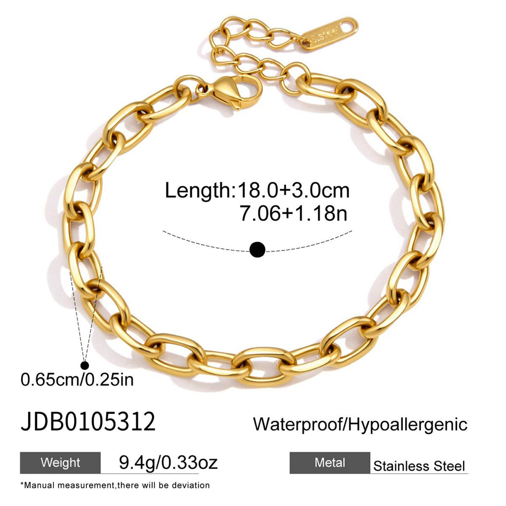Broader oval-link bracelet with length and width reference