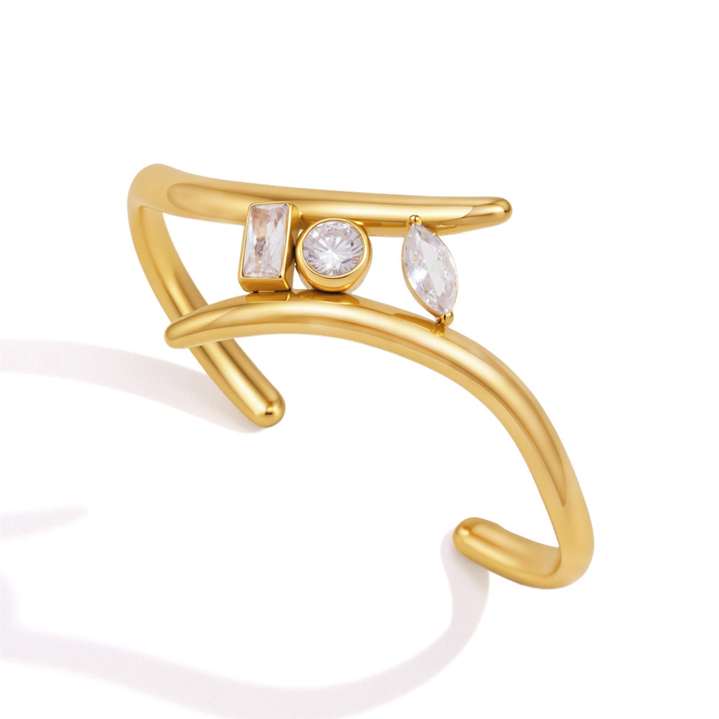 Front view of curved rails and three clear stone accents
