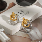 Two-Tone Interlocking Stainless Steel Drop Earrings — wholesale view 3