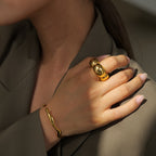 Gold Plated Sculptural Flower Stainless Steel Ring – product view 2