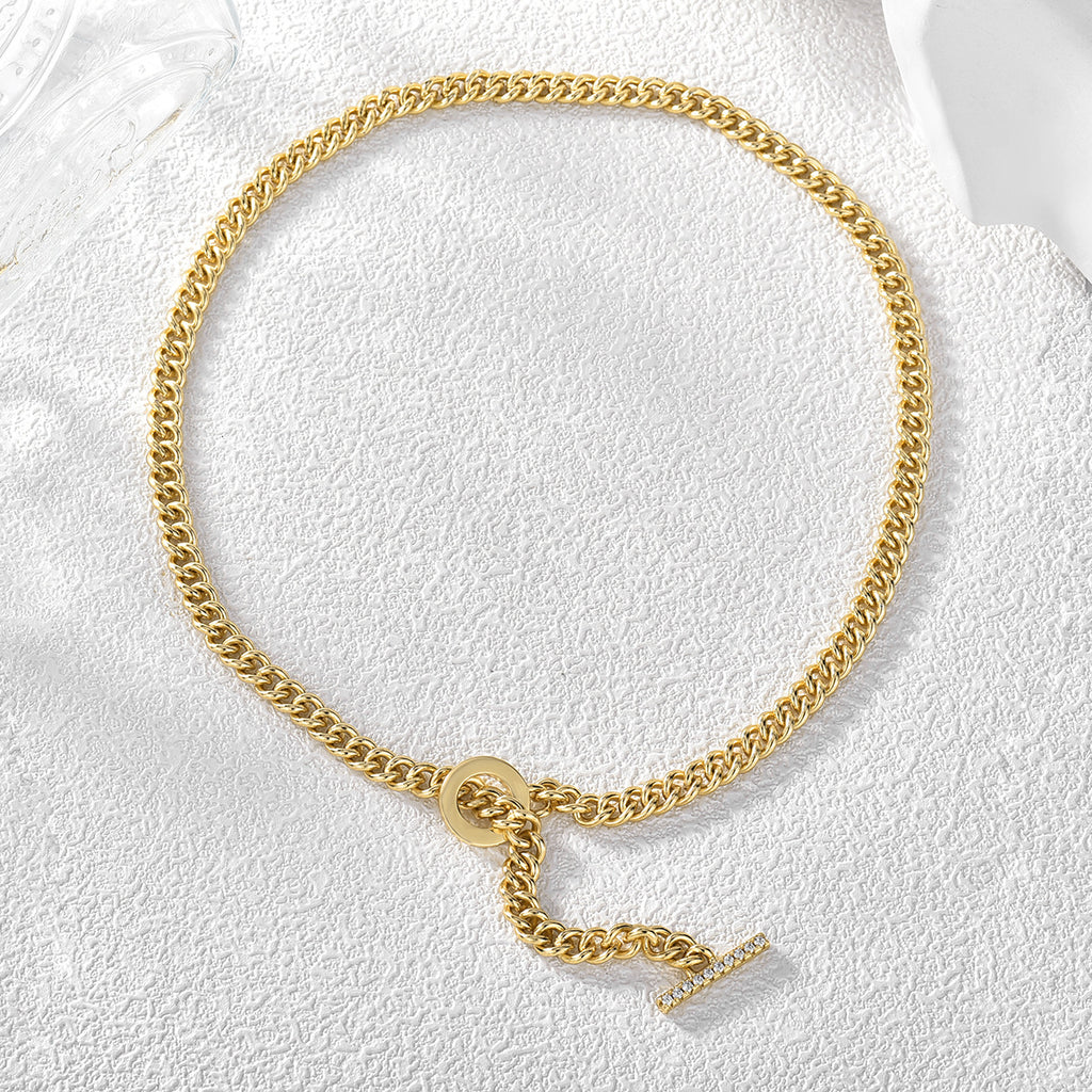 full gold plated Cuban chain necklace with front toggle closure
