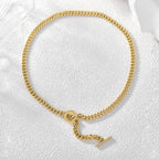 full gold plated Cuban chain necklace with front toggle closure