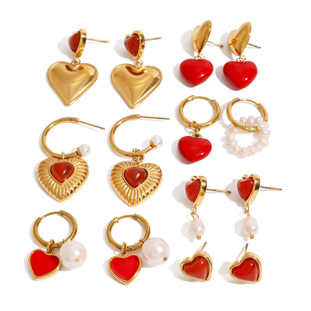 Gold-Tone Red Heart Stainless Steel Earring Collection — wholesale view 4