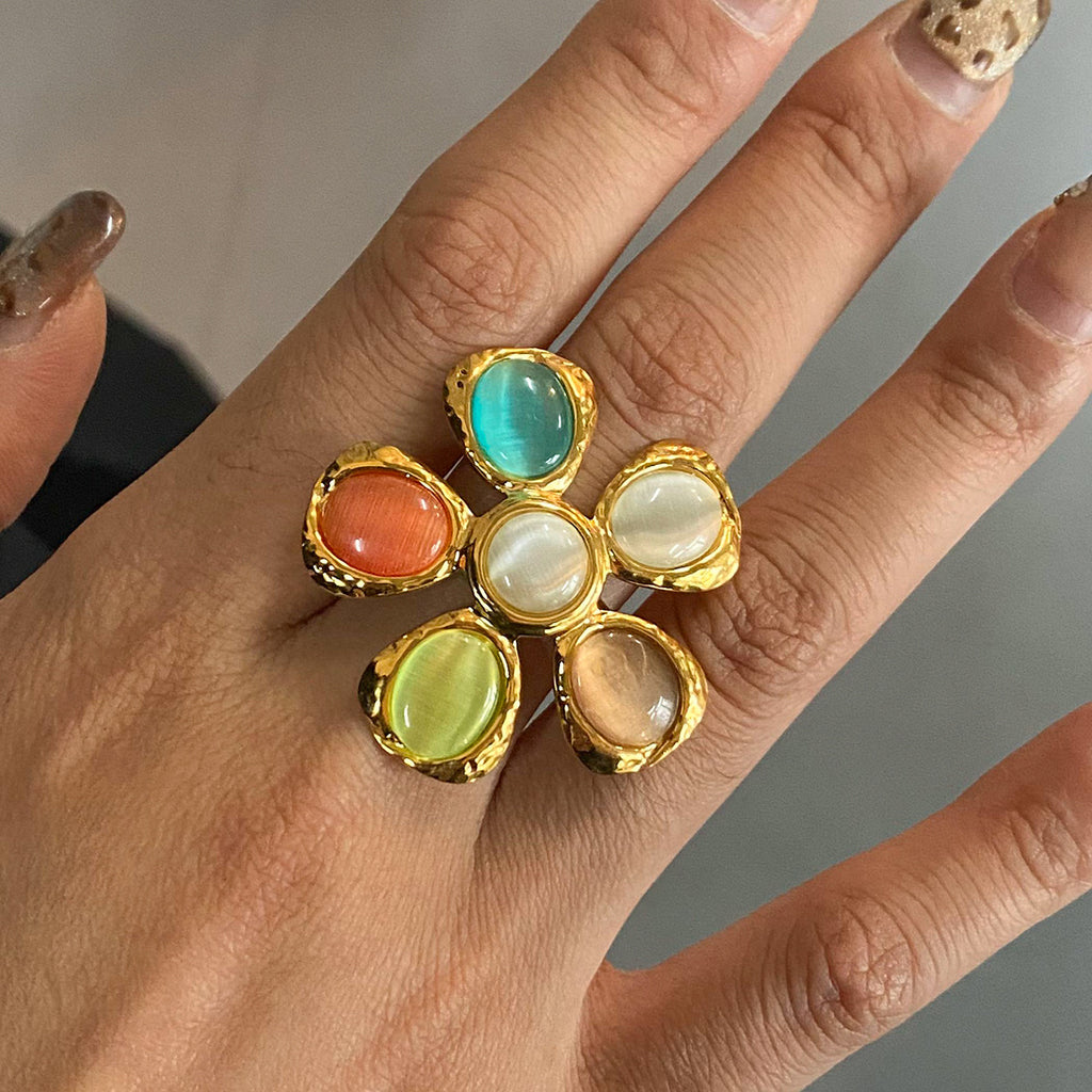 Multicolor Petal Stainless Steel Cocktail Ring — front view