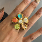 Multicolor Petal Stainless Steel Cocktail Ring — front view
