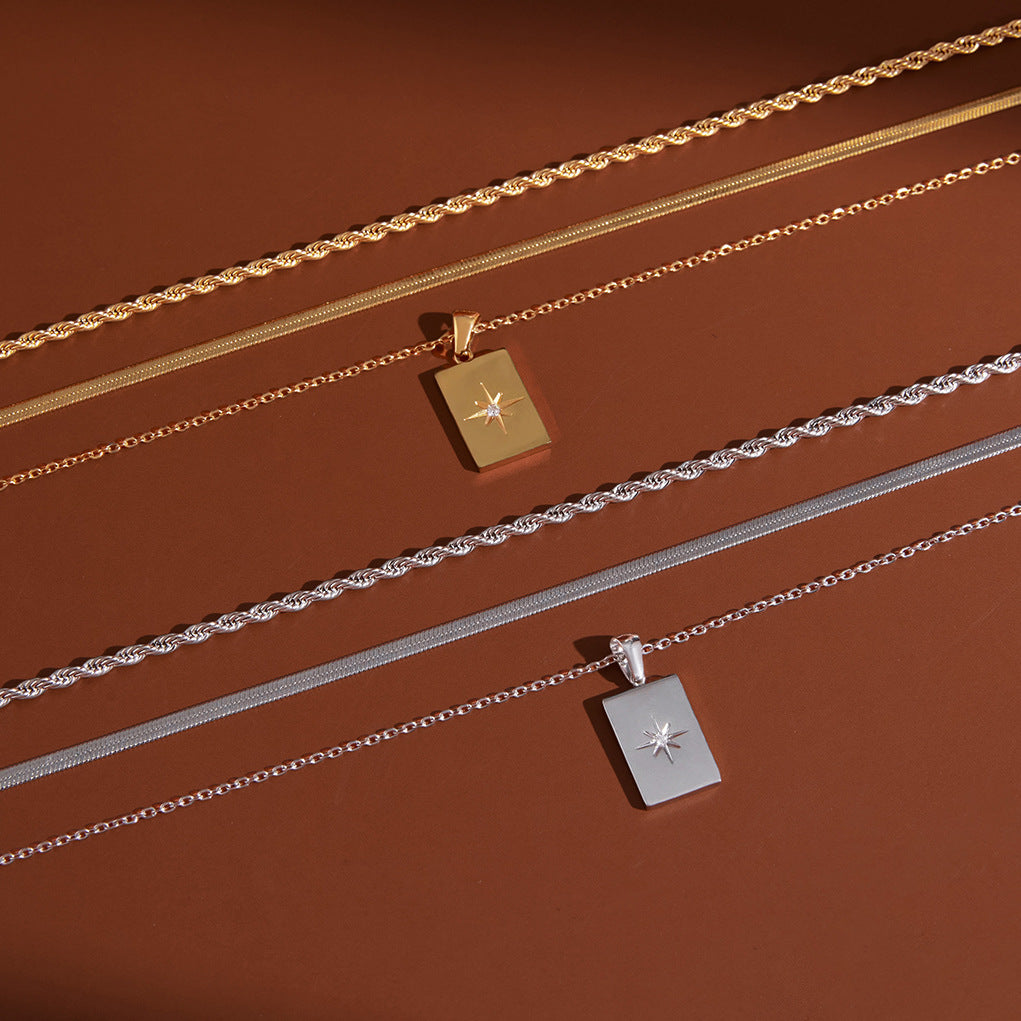 Gold and silver-color rectangular star necklace finish options