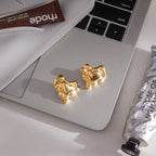 Gold-Tone Sculptural Heart Stainless Steel Stud Earrings close-up product view