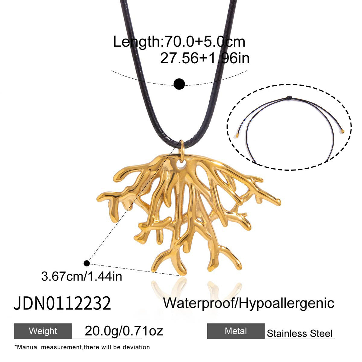 Gold-tone coral necklace length diagram