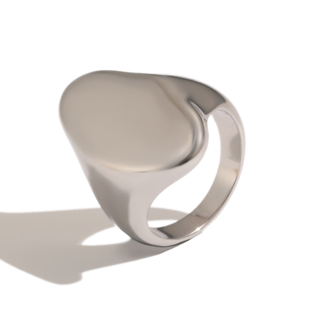 Silver-tone organic oval signet ring side profile