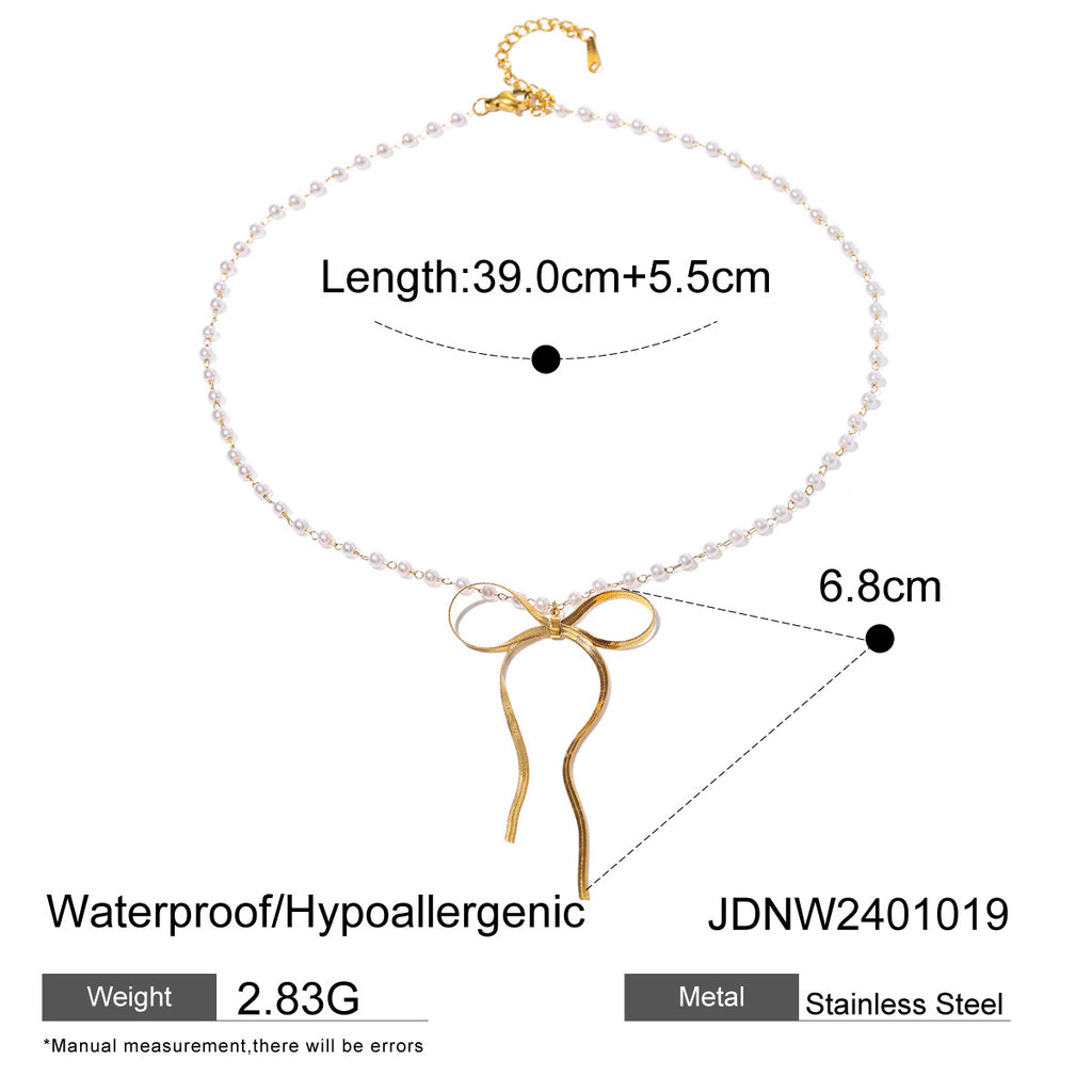 Bow necklace with length and pendant measurements