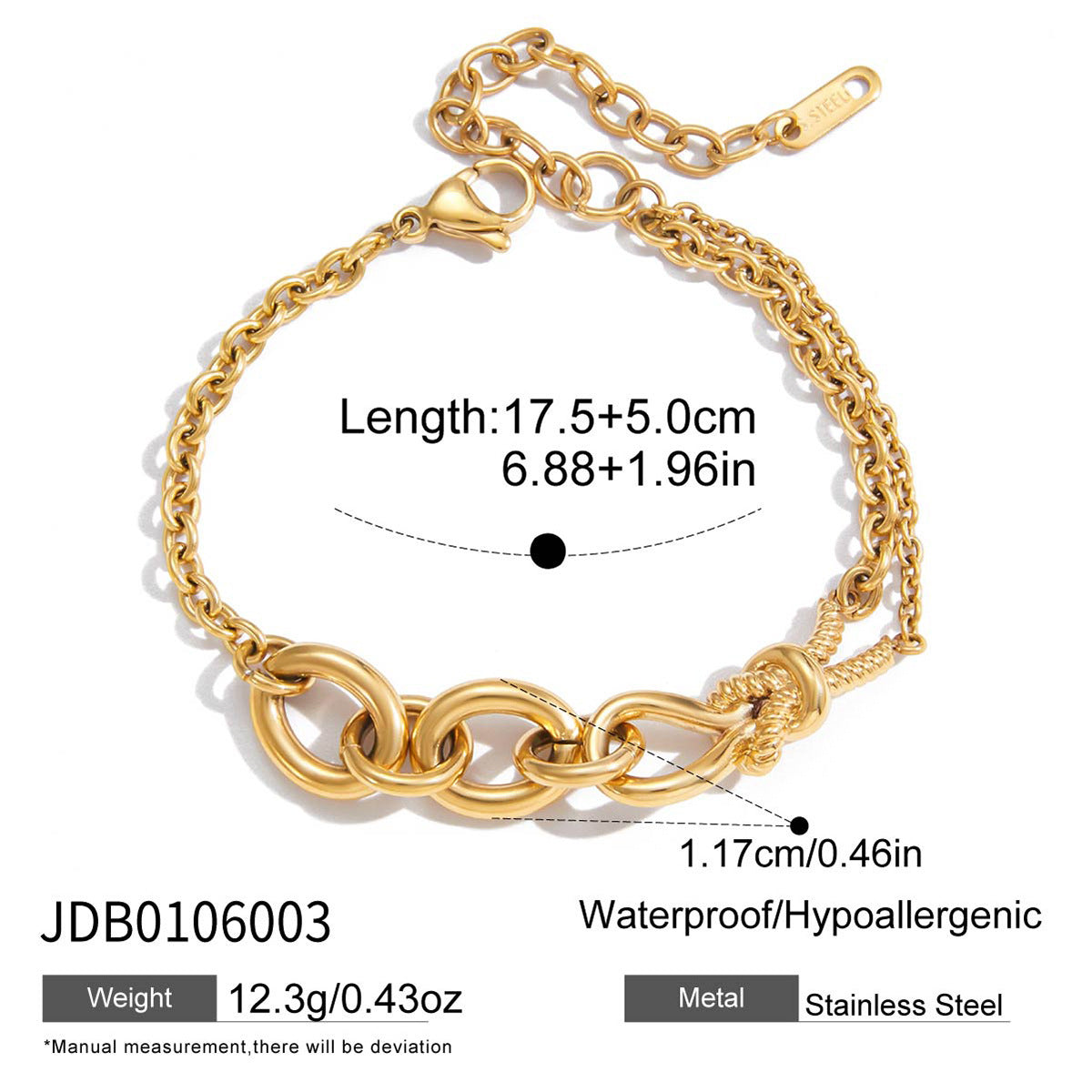 Two-Tone Knotted and Mixed-Link Stainless Steel Bracelets — toggle and knot detail