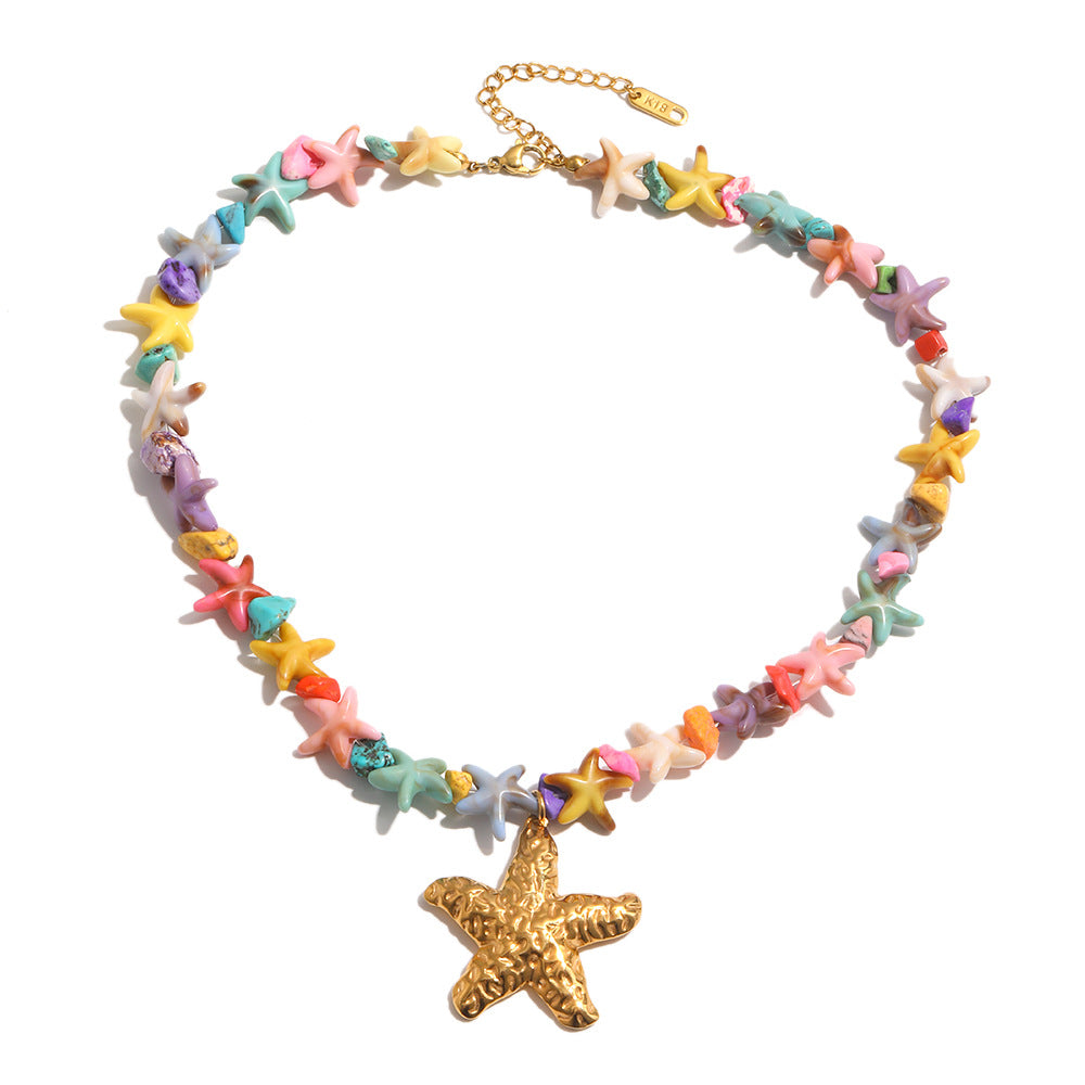 Full starfish bead necklace with textured pendant