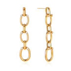 front and side views of rhinestone connector chain drop earrings