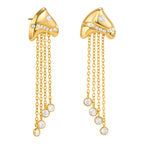 Gold-tone fish tops and hanging chains on white