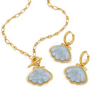 Elongated link necklace and matching shell hoop earrings