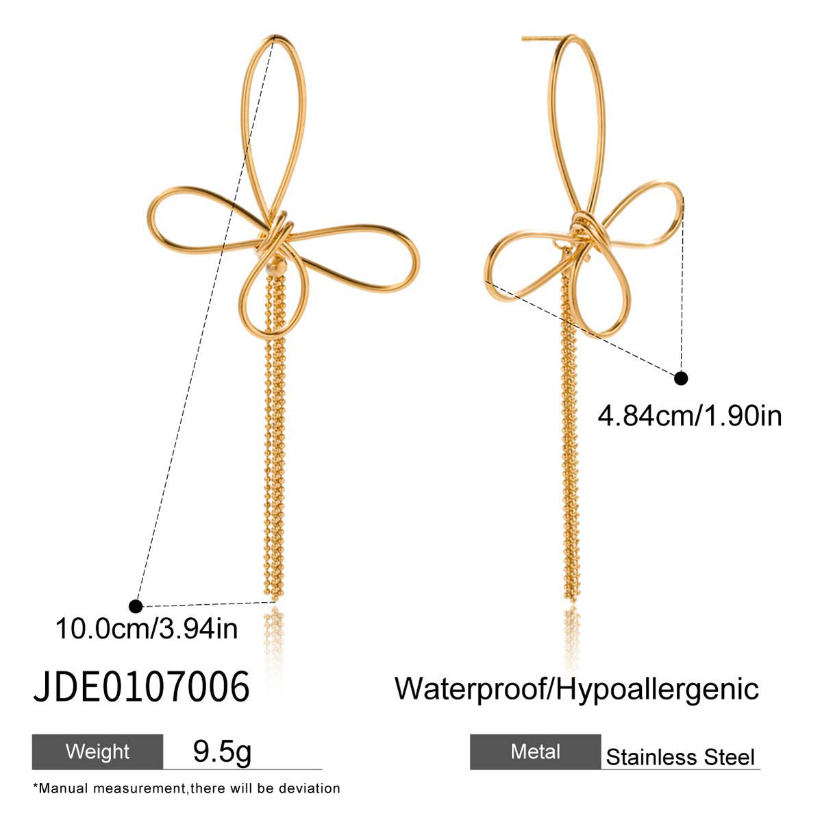Butterfly Fringe and Star Drop Stainless Steel Earrings — chain and motif detail