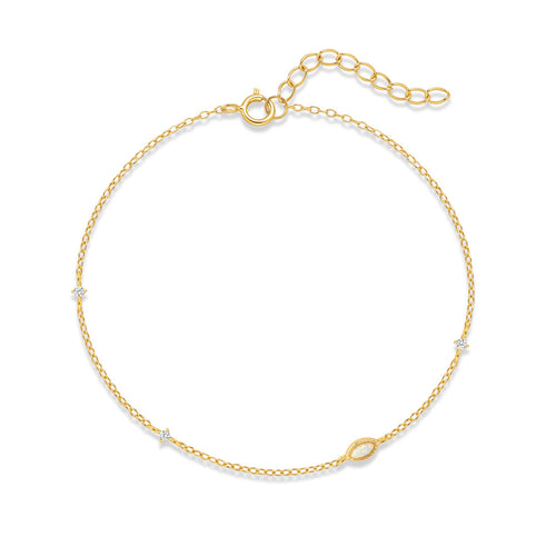 gold plated 925 sterling silver bracelet with marquise opal and clear stone stations