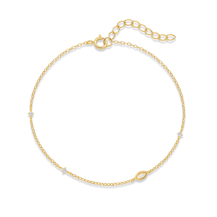 gold plated 925 sterling silver bracelet with marquise opal and clear stone stations