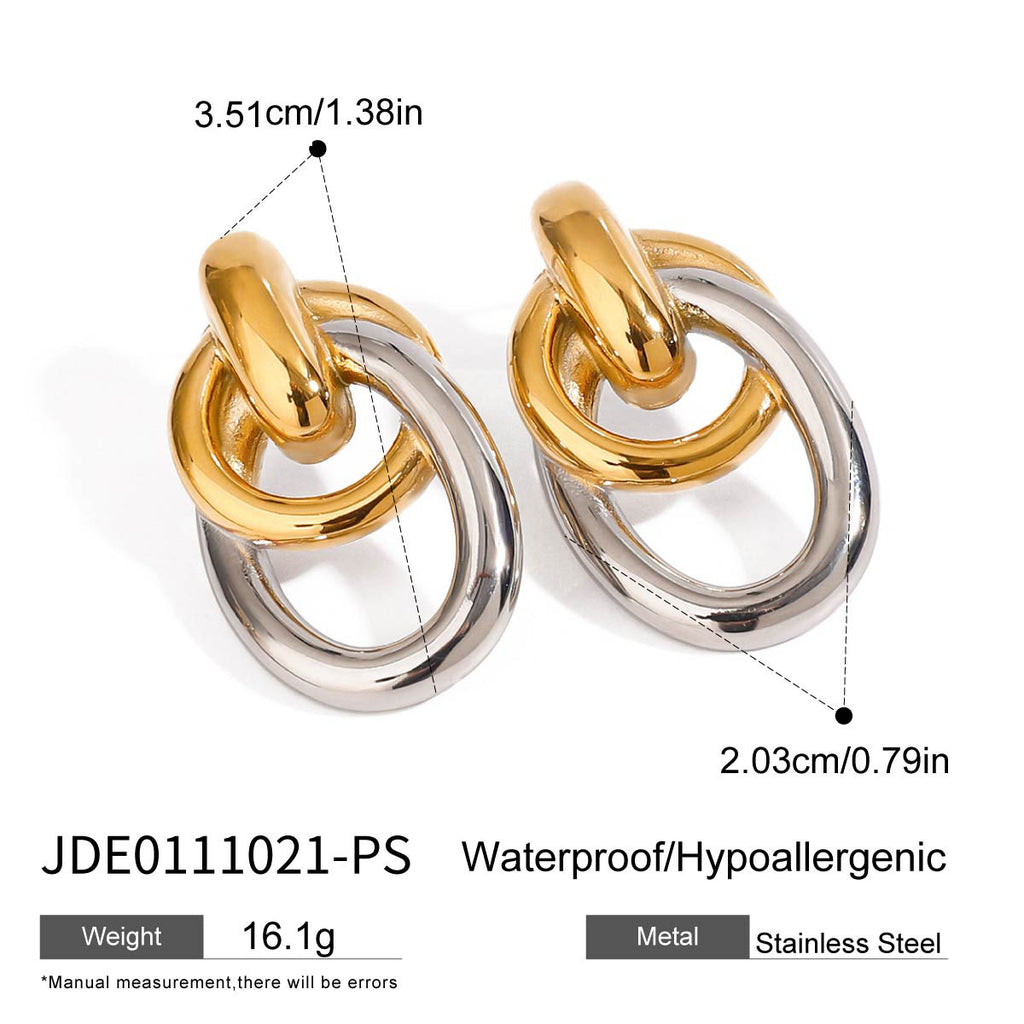 Two-Tone Interlocking Stainless Steel Drop Earrings — wholesale view 5