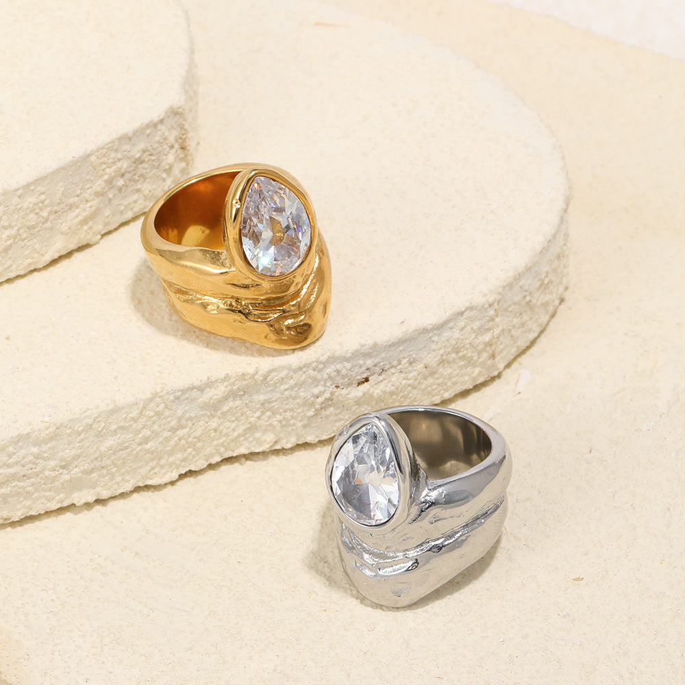 gold plated and silver-finish pear-cut statement rings